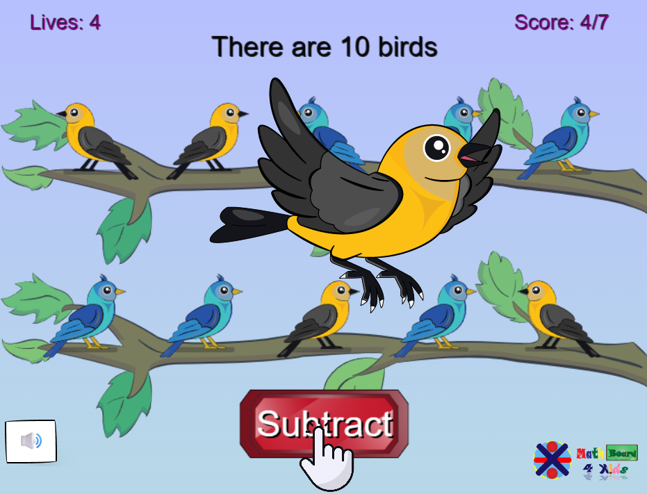 Flying Birds - Subtraction Game